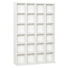 HOMCOM Mobile Libreria a Parete porta CD da 24 Ripiani ad Altezza Regolabile, Libreria in Legno Truciolato, 130.5x89x20 cm - Bianco - Visualizzare 2