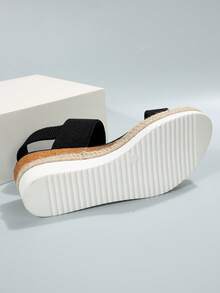 Mùa hè Phong cách mới Không thấm nước Nền tảng Cao gót Dép xăng đan Với Dây đeo đàn hồi , Chóp giầy mở ra Và Nêm Gót chân - màu đen - Xem 5