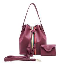 Bolsa Saquinho de Mão e Alça Trasversal Regulável Com Detalhes em Tira Colorida - Vinho - Visão 3