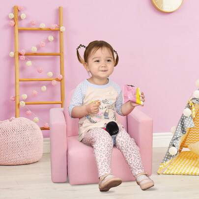 HOMCOM Kids Armchair, 2 In 1 Kids Table Chair Set, Multifunctional Convertible Kids Chair With Sponge Supportive Wooden Frame, For Game Relax Playroom, For 3 Years Old Girl Boys