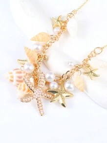 1 Miếng Vỏ sò bờ biển Phong cách Bohemian Kỳ nghỉ Dây chuyền - Vàng - Xem 3