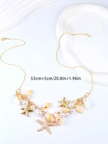 1 Miếng Vỏ sò bờ biển Phong cách Bohemian Kỳ nghỉ Dây chuyền - Vàng - Xem 5