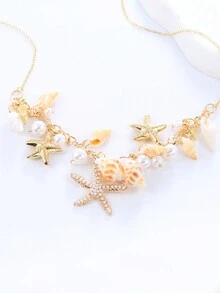 1 Miếng Vỏ sò bờ biển Phong cách Bohemian Kỳ nghỉ Dây chuyền - Vàng - Xem 4