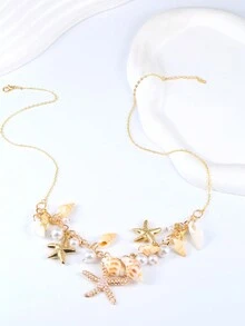 1 Miếng Vỏ sò bờ biển Phong cách Bohemian Kỳ nghỉ Dây chuyền - Vàng - Xem 1