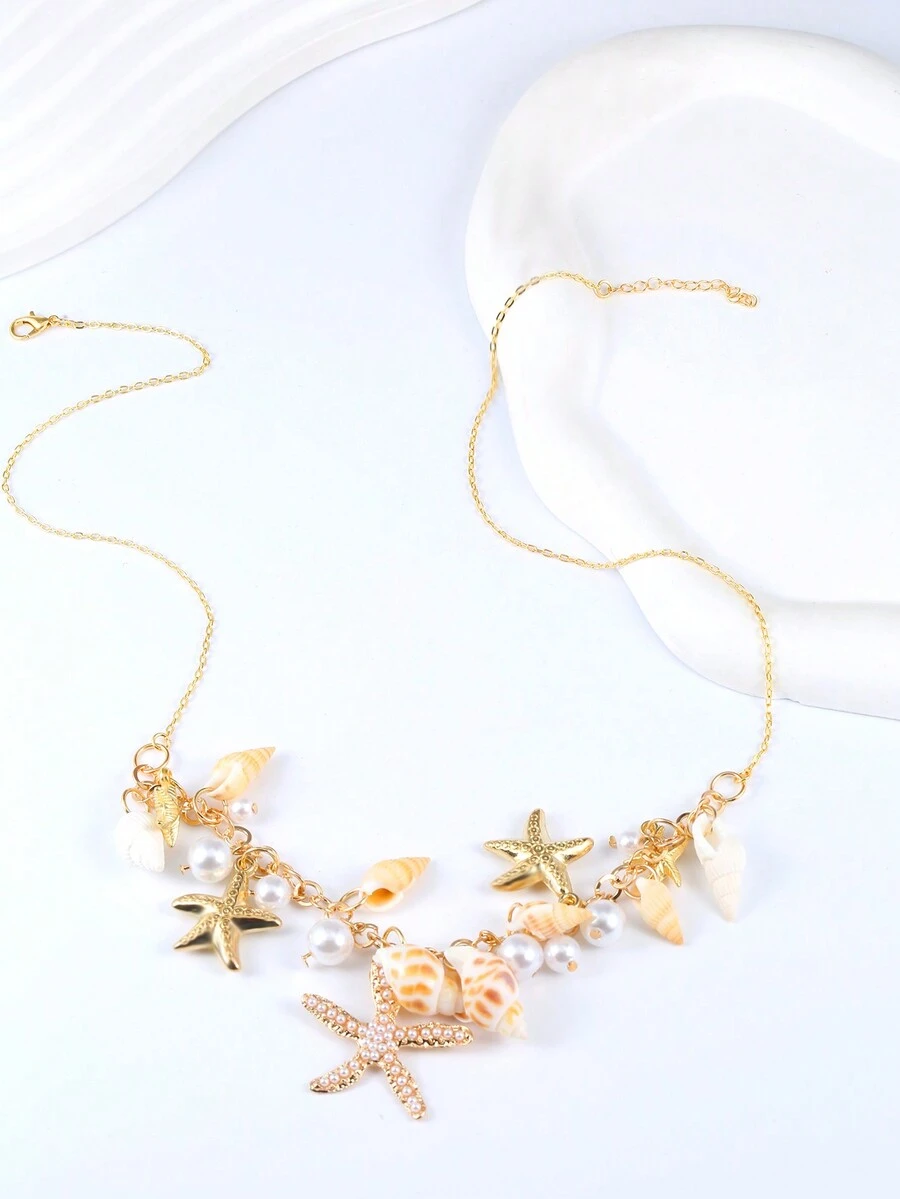 1 Miếng Vỏ sò bờ biển Phong cách Bohemian Kỳ nghỉ Dây chuyền - Vàng - Xem 1