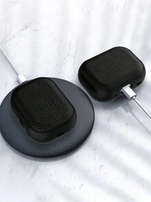 苹果奢华荔枝纹耳机壳 兼容 AirPods 1 2 3 皮革带钥匙扣便携式软壳 兼容 AirPods Pro 2 - 黑色 - 查看 3