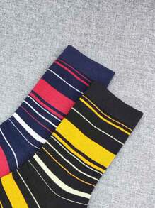 5 双/套男士条纹休闲/正装中筒袜，商务袜，秋季