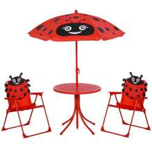 Outsunny Kids Outdoor Bistro Table And Chair Set Ladybird Pattern Garden Patio Backyard With Removable & Height Adjustable Parasol - Red - View 4