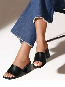 女性極簡厚底鞋跟拖鞋，舒適白色方開腳夏季涼鞋，一腳輕鬆穿上 - 黑色 - 查看 9