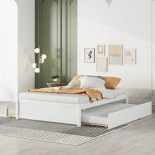 Nestfair Wooden Full Size Platfrom Bed With Trundle And 2-Drawer