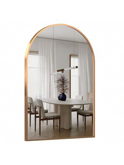 CASSIL Curved Wand Mirror, 50 75 Cm Zwart Bathroom Large Make Up Spiegel Metal Frame, Entrance, Fireplace Bedroom (Black, Gold)