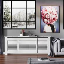 HOMCOM MDF Extendable Radiator Cover Cabinet Shelving Home Office Slatted Design White 139-208.5L X 20.5W X 82.5H Cm - White - View 2