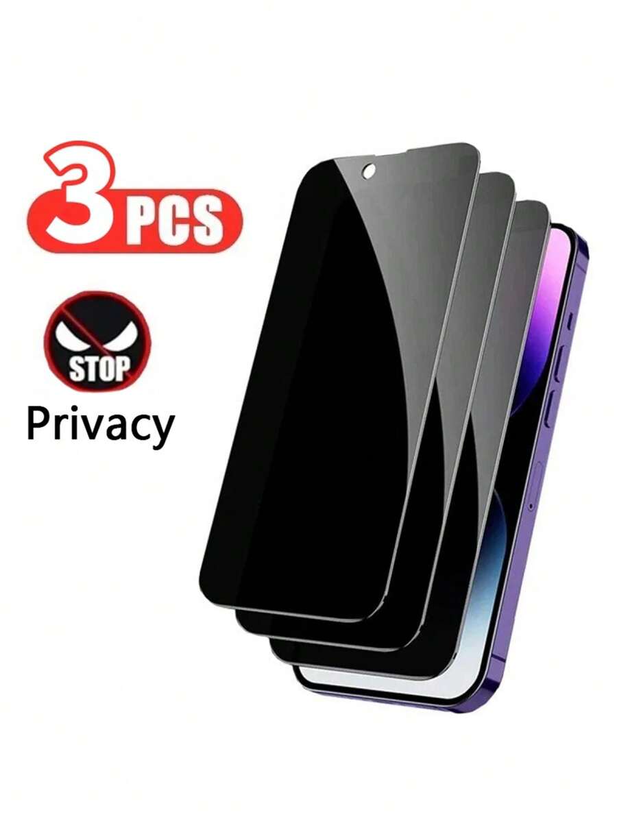 3 Pcs Full Screen Privacy Tempered Glass Screen Protectors Compatible With Iphone - Black - View 1