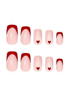 Renueva tu apariencia con 24 piezas de uñas acrílicas en forma cuadrada y mediana de moda en rojo para el Día de San Valentín, con diseño de corazones franceses, acabado brillante y brillante, incluye pegamento jelly y lima de uñas. Adecuado para fiestas, bailes y uso diario de suministros para uñas de presión. uñas falsas uña falsa uña acrílica