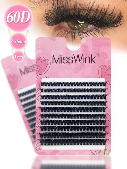  Miss Wink Natural Soft 60D Individual Eyelash Extensions 8-16mm Super Light 10 Rows 200 Clusters C/D-0.07mm Single Cluster 3D Fit Lashes For DIY Eyelash Extension, Suitable For Light Makeup, Heavy Makeup, Daily Wear, Portable For Daily Use Or Outings