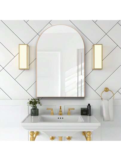 CASSIL Curved Wand Mirror, 50 75 Cm Zwart Bathroom Large Make Up Spiegel Metal Frame, Entrance, Fireplace Bedroom (Black, Gold) view 10