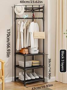 多功能裝配式外套帽架,轉角鞋櫃,收納架,門廳家具。材質: 鍍鋅管 + Pp塑料 + 非織布 - 黑色 - 查看 3