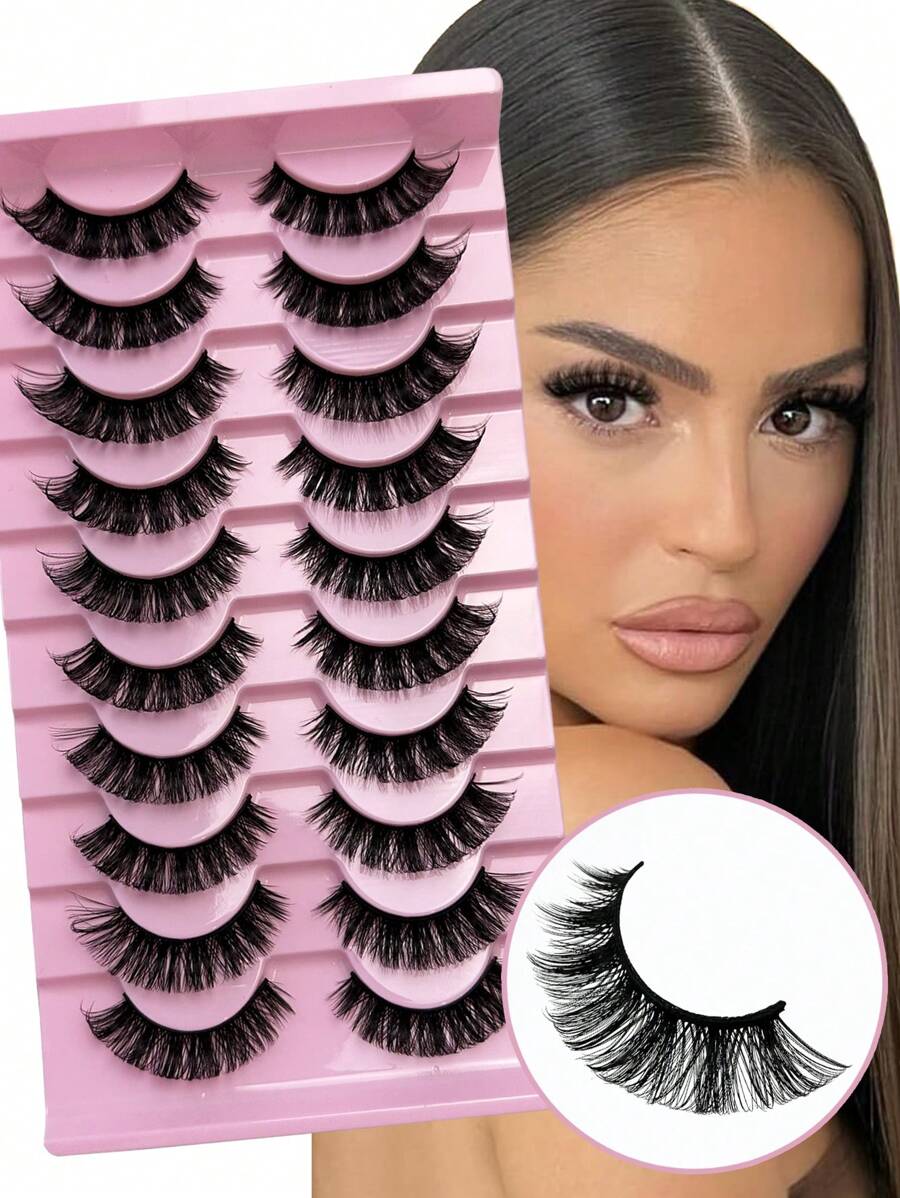 Hinarin 10 Cặp Lông Mi Giả DD Curl Strip Dày Kiểu Nga Lông Mi Giả Mink Tự Nhiên Lông Mi Mềm Mại Có Thể Tái Sử Dụng Dải Nối Mi, Lông Mi, Lông Mi, Lông Mi Giả