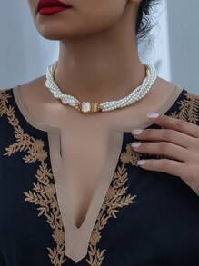 1 Miếng Ngày lễ Mẹ Mới Retro Mềm mại Chất lượng Nhiều lớp Ly Ngọc trai Giả Chồng Xương quai xanh Dây chuyền Đối với Của phụ nữ Mỗi ngày Mặc - trắng - Xem 2