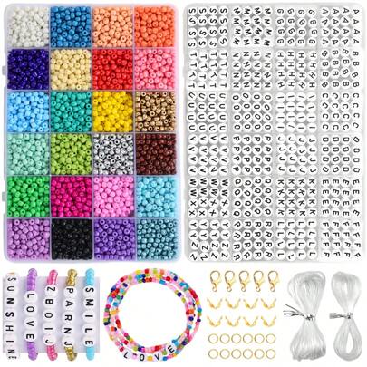 2200pcs 4mm Glass Seed Beads Kit For Jewelry Making, 24 Random Colors Decorative Small Loose Beads With 560pcs Alphabet Beads For DIY Making Bracelet Necklace Woven Jewelry Accessories Set Craft Supplies