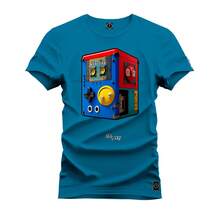 Premium Cotton T-Shirt Printed Cube Machine - 藍色 - 查看 1