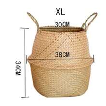 1 pieza Maceta portátil grande hecha a mano de ratán trenzado, canasta de flores de paja vintage, soporte para plantas de jardín, cesta de almacenamiento plegable, decoración del hogar interior/exterior, talla XL