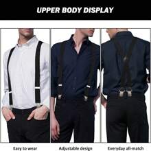 Mens Brace With Strong Metal Clips, Brace For Men Trousers Heavy Duty Elasticated Cross Braces Adjustable X-Back Genuine Leather Trimmed Button, Classic Pant Suspenders Fits All Men And Wome - Black - View 5