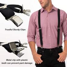 Mens Brace With Strong Metal Clips, Brace For Men Trousers Heavy Duty Elasticated Cross Braces Adjustable X-Back Genuine Leather Trimmed Button, Classic Pant Suspenders Fits All Men And Wome - Black - View 2