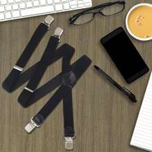 Mens Brace With Strong Metal Clips, Brace For Men Trousers Heavy Duty Elasticated Cross Braces Adjustable X-Back Genuine Leather Trimmed Button, Classic Pant Suspenders Fits All Men And Wome - Black - View 6