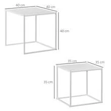 Set 2 Tavolini da Caffè Impilabili Quadrati, Tavolini da Salotto e Soggiorno in Acciaio, Bianco - Bianco - Visualizzare 2