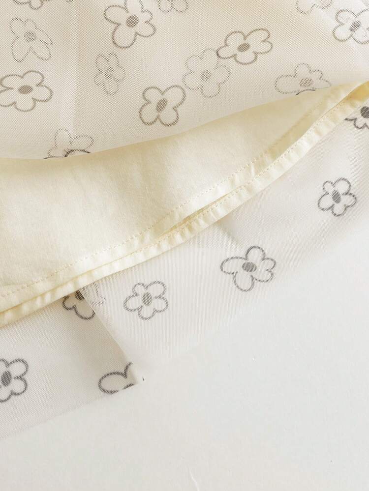 MARC&JANIE Young Girls' Sweet Floral Printed Puffy Mesh Dress With Round Neck And Long Sleeve, Spring - Beige - View 7