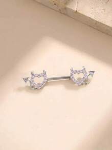 1入組可愛的魔鬼叉心型身體珠寶穿刺，附有鑽石鑲嵌（建議購買2入） - 銀色 - 查看 2
