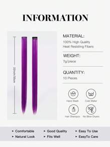 10 piezas de extensiones de cabello con clip en tonos morado y coloridos para mujeres, mechones de cabello liso perfectos para uso diario, fiestas, disfraces, Halloween y cosplay. Extensiones de cabello liso y colorido de 22 pulgadas para fiestas de princesas de niñas - Morado - Ver 6