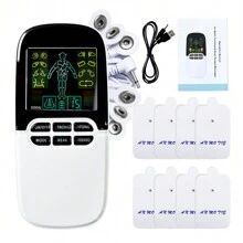 雙通道電子脈衝按摩機8種模式tens Ems身體按摩器可充電神經肌肉刺激器身體放鬆,配有8片電極貼片 - 白色 - 查看 1