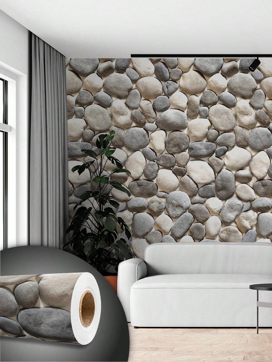 Rolo 3 metros Papel de Parede Auto Adesivo Tijolo a Vista Canjiquinha Pedras Sala Quarto Cozinha Banheiro Lavável - Tijolo Canjiquinha Pedras - Visão 1