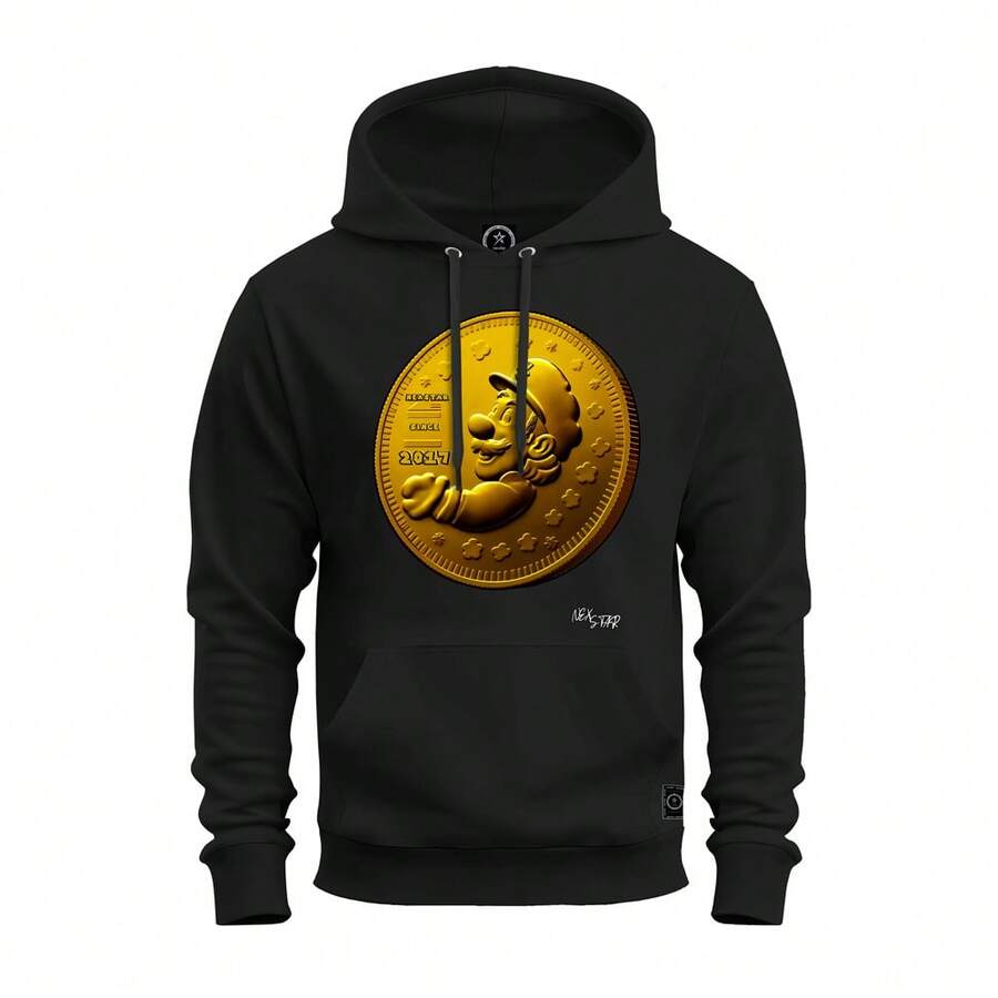 Moletom Estampado Algodão Premium Macio Canguru Bitt Brother - Preto - Visão 1