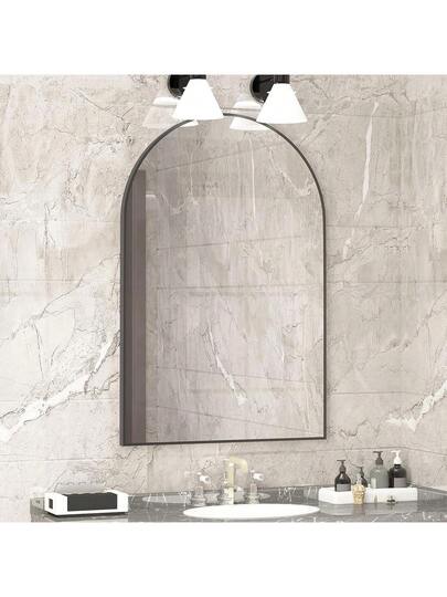 CASSIL Curved Wand Mirror, 50 75 Cm Zwart Bathroom Large Make Up Spiegel Metal Frame, Entrance, Fireplace Bedroom (Black, Gold) view 6