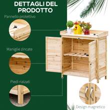 Outsunny Armadietto da Esterno a 2 Ripiani in Legno di Abete con Design Rialzato e 2 Ante, 83x40x92 cm, Color Legno - Albicocca - Visualizzare 6