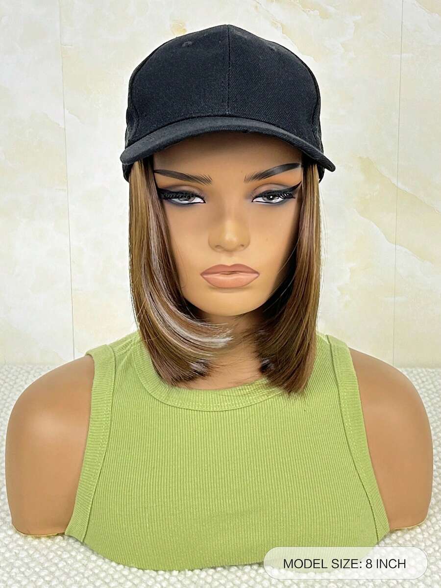 Synthetic Fiber Machine Weft Women's Duckbill Cap Wig With Bobcut