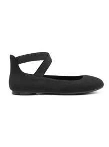 Women's Flats With Back Zipper Fashion Comfortable And Lightweight Cross Elastic Ankle Straps Daily Dressy Commuting Elegant Ballet Flats Shoes - 黑色/牛巴革 - 查看 8