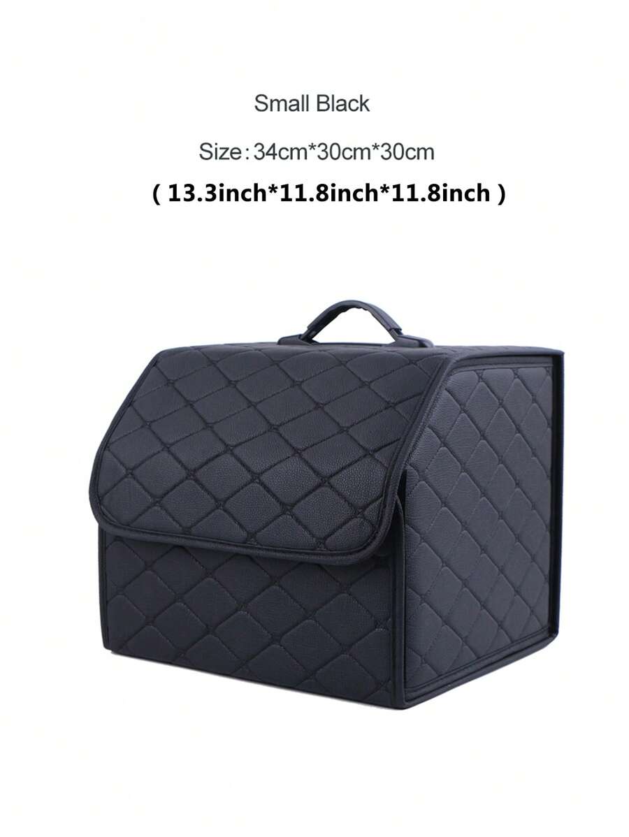 衍縫設計可折疊PU皮革車後備箱收納盒 - 黑色 - 查看 1