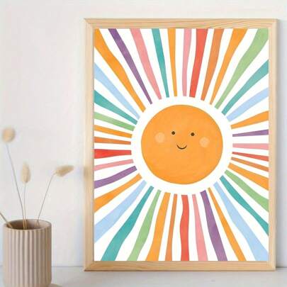 1pc Watercolor Sun Poster, Sun Playroom Decor, Watercolour Nursery Prints Canvas Painting, Nursery Wall Art Picture, Sun Wall Art, Girls Room Decor, No Frame, Modern Canvas Wall Art, Posters For Room, Room Decoration Stuff, Home Decor ,Room Decor Aesthetic, Western Decor, Bathroom Living Room Bedroom Office Decor