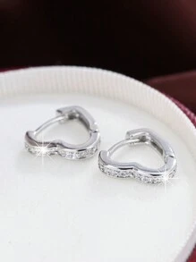 1 Pair Minimalist Korean Style Cubic Zirconia Heart Stud Earrings - W17053 - View 7