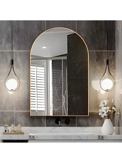 CASSIL Curved Wand Mirror, 50 75 Cm Zwart Bathroom Large Make Up Spiegel Metal Frame, Entrance, Fireplace Bedroom (Black, Gold) view 9