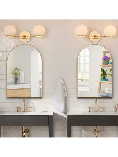 CASSIL Curved Wand Mirror, 50 75 Cm Zwart Bathroom Large Make Up Spiegel Metal Frame, Entrance, Fireplace Bedroom (Black, Gold) view 7