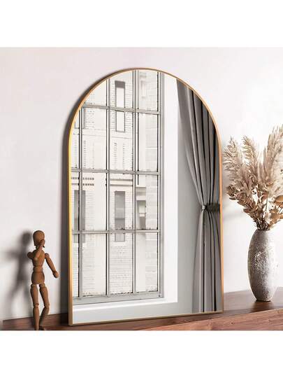 CASSIL Curved Wand Mirror, 50 75 Cm Zwart Bathroom Large Make Up Spiegel Metal Frame, Entrance, Fireplace Bedroom (Black, Gold) view 8