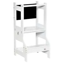 HOMCOM 2 In 1 Kids Kitchen Step Stool With Rail Toddler Steps With Chalkboard For Kitchen Bathroom, White - White - View 3