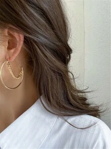 1pair European And American Style Circular Link Chain Earrings - Hoop Chain Earrings - View 5