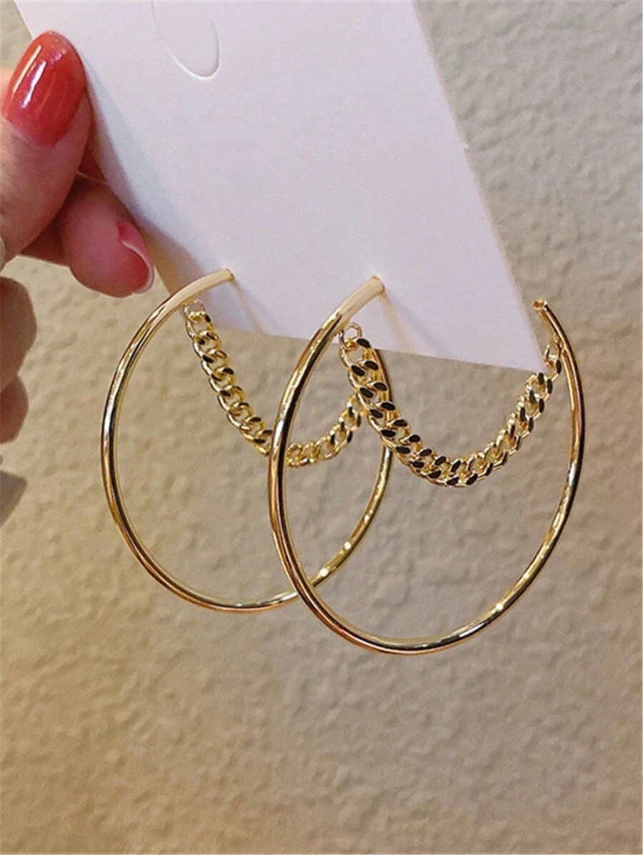 1pair European And American Style Circular Link Chain Earrings - Hoop Chain Earrings - View 1
