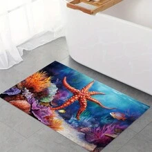 1入組水晶絨織物可清洗底材,海星圖案珊瑚絨地毯,珪藻土材料。浴室地墊,超吸水薄款浴室地毯,適用於可洗浴室地墊 - 洗澡間,盆浴,水槽和其他區域的防滑浴室地墊